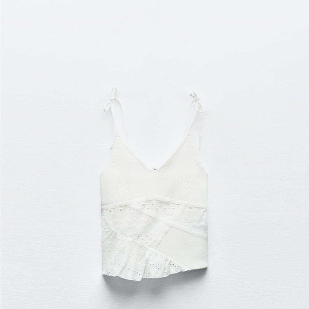 Zara White Lace Detail Tank Top